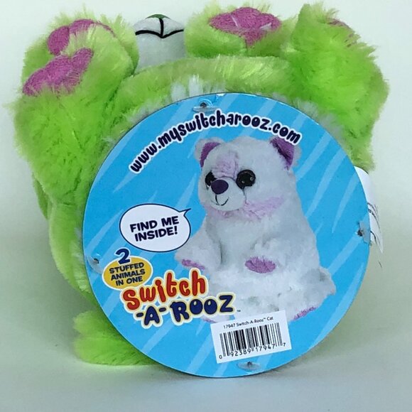 🔥3 For $20🔥New w/Tag Cat Green/White Reversible Plush Switch-A-Rooz 8" (20cm) - Picture 9 of 15